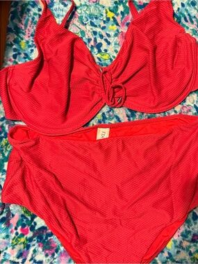 BAKU Australia Red Textured Bikini Set Underwire High Waist Swimwear